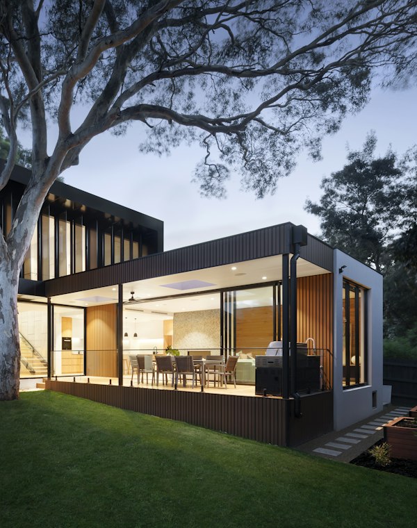 Modern residential property at dusk