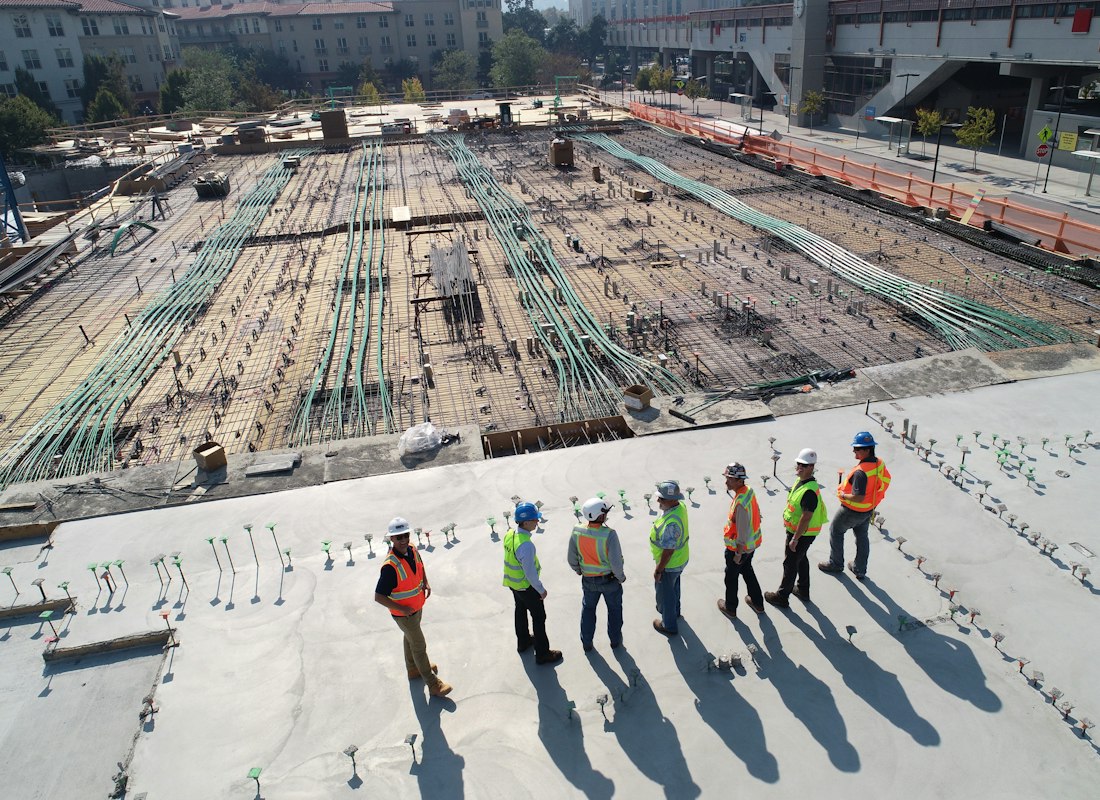 Project team reviewing a large construction site